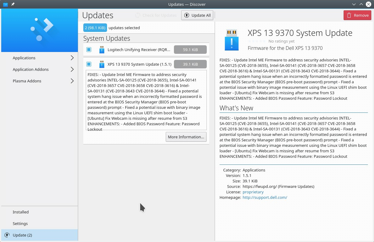 discover-software updates panel